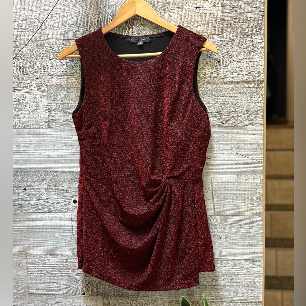 🏷 Sloane & Sadie | Metallic Twist Sleeveless Blouse - L, Red/Black